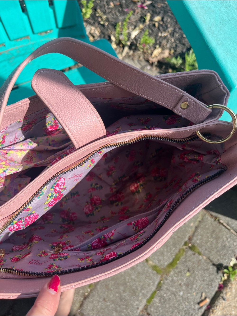 Betsey Johnson Blush Pink Quilted Tote with Floral Scarf - Picture 5 of 5
